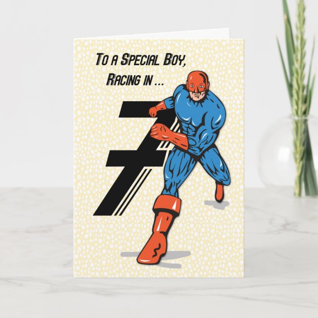 Special Boy 7th Birthday Superhero Card (Front)