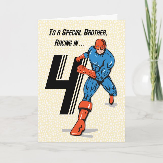 Special Brother 4th Birthday Superhero Card (Front)