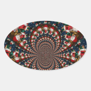 Special Christmas Santa Kaleidoscope Design Oval Sticker