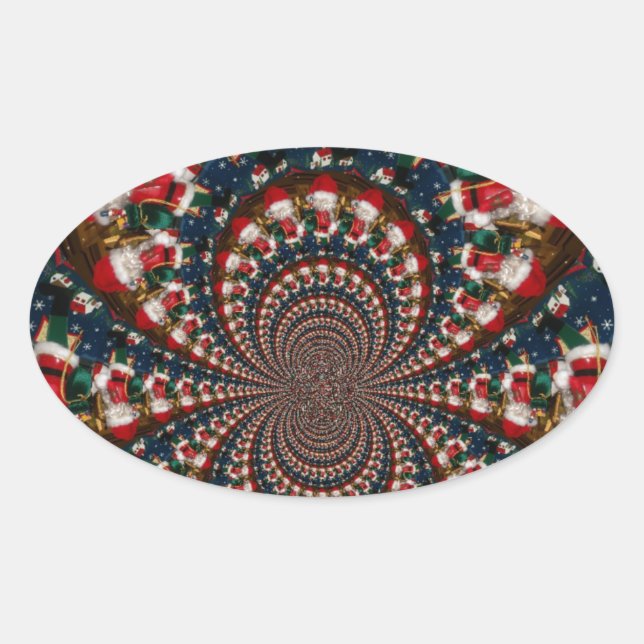 Special Christmas Santa Kaleidoscope Design Oval Sticker (Front)