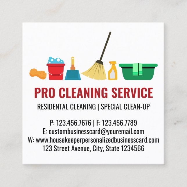 Special Clean Up House Cleaning Service Square Business Card (Front)