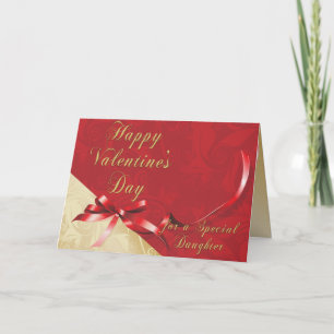 Special Daughter Gold and Red Filigree Heart Valen Holiday Card