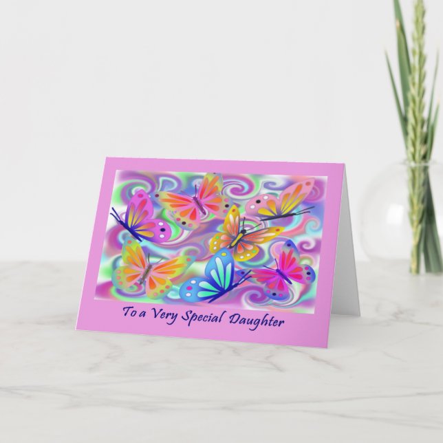Special Daughter Pink Butterflies Card (Front)