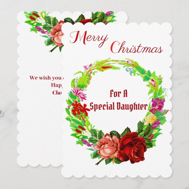 Special Daughter Watercolor Christmas Wreath  Holi Holiday Card (Front/Back)
