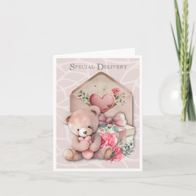 Special Delivery Adorable Teddy Bear Note Cards (Front)