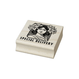 special delivery art nouveau lady with flowers rubber stamp