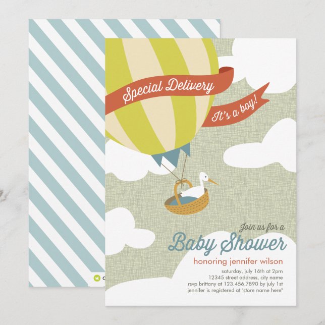 Special Delivery Baby Shower Invite - Boy (Front/Back)