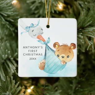 Special Delivery Baby's First Christmas Bear Ceramic Ornament