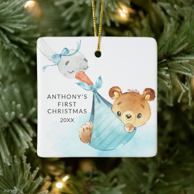 Special Delivery Baby's First Christmas Bear Ceramic Ornament (Tree)