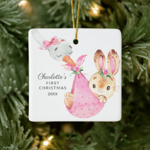 Special Delivery Baby's First Christmas Bunny Ceramic Ornament