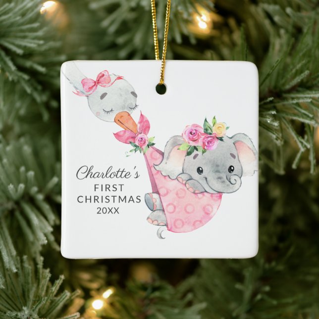 Special Delivery Baby's First Christmas Elephant Ceramic Ornament (Tree)