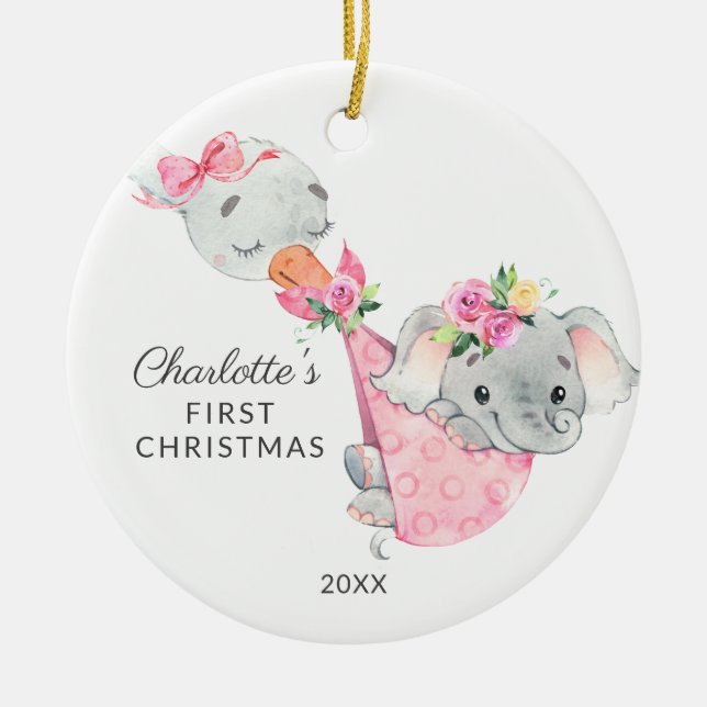 Special Delivery Baby's First Christmas Elephant Ceramic Tree Decoration (Front)