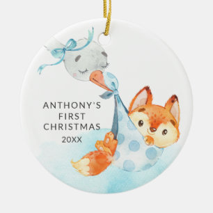 Special Delivery Baby's First Christmas Fox Ceramic Tree Decoration