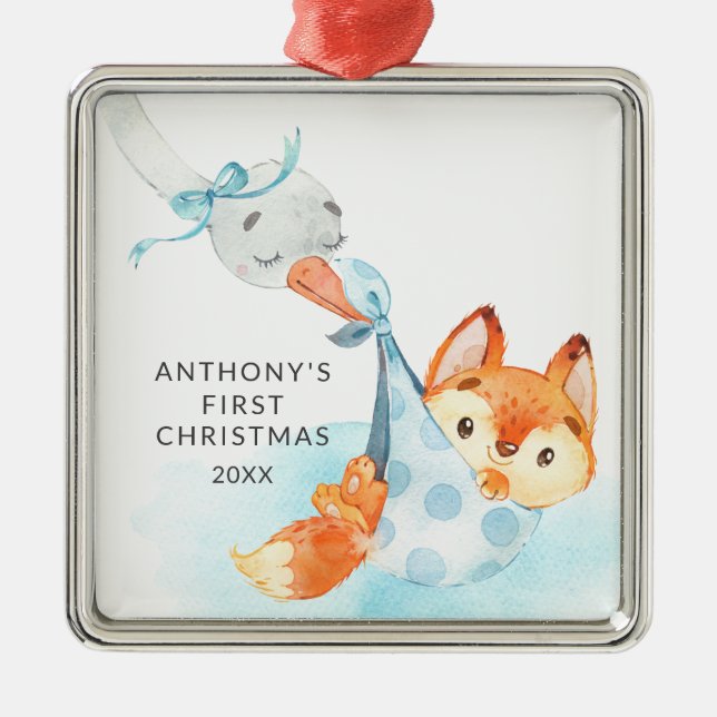 Special Delivery Baby's First Christmas Fox Metal Tree Decoration (Front)