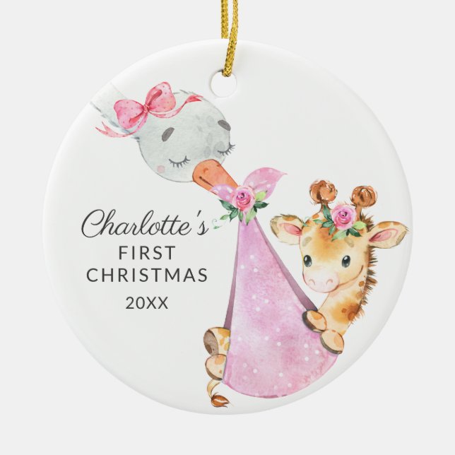 Special Delivery Baby's First Christmas Giraffe Ceramic Tree Decoration (Front)