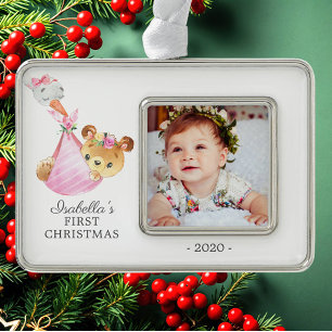 Special Delivery Bear First Christmas Photo Silver Plated Framed Ornament