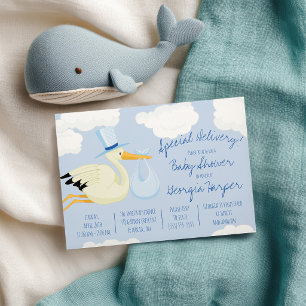 Special Delivery! Blue Stork Baby Shower Invitation