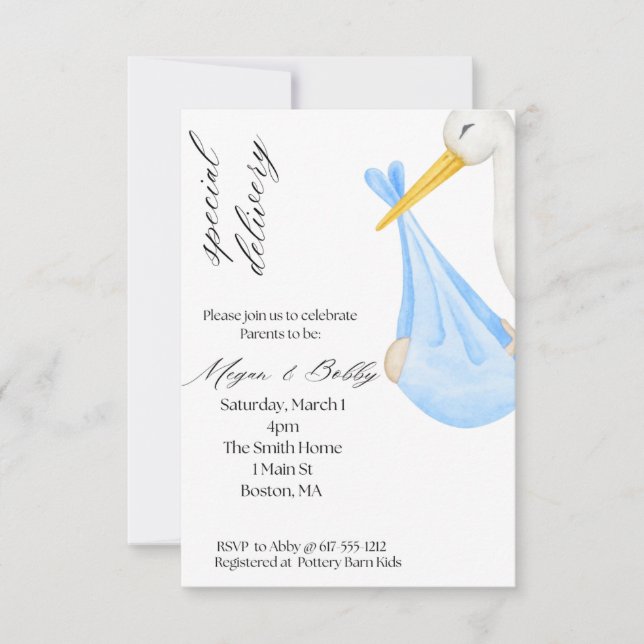 Special Delivery Boy Invitation (Front)