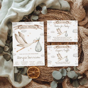 Special Delivery! Brown & Tan Stork Diaper Raffle Enclosure Card