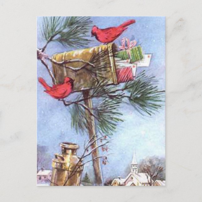 Special Delivery, Cardinals at a Snowy Mailbox Postcard (Front)