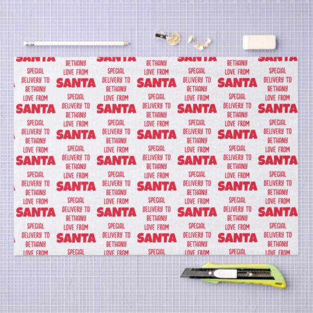 Special Delivery Child Name From Santa Red White  Tissue Paper (Craft)