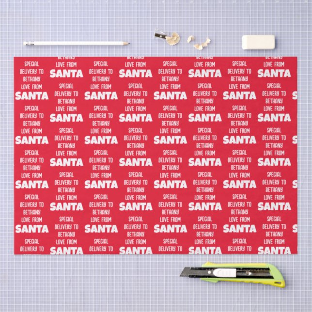 Special Delivery Child Name From Santa Red White Tissue Paper (Craft)