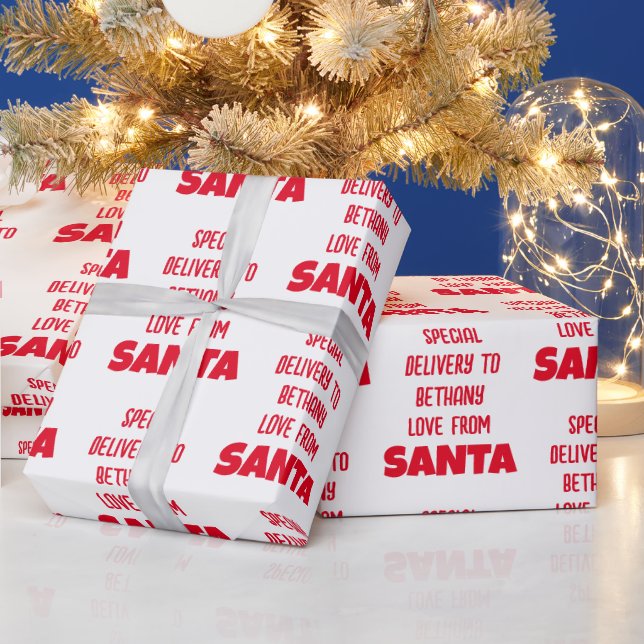 Special Delivery Child Name From Santa Red White Wrapping Paper (Holidays)