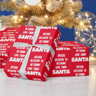 Special Delivery Child Name From Santa White Red Wrapping Paper