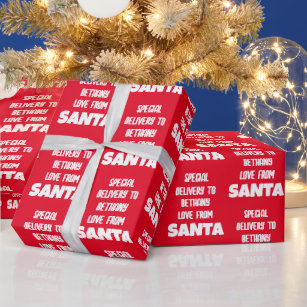 Special Delivery Child Name From Santa White Red Wrapping Paper