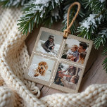 Special Delivery Christmas 4 Photos Postage Parcel Ceramic Ornament<br><div class="desc">Send a special delivery to your family and friends this holiday season with our simple Christmas parcel package holiday photo ornament. The design features a faux brown kraft texture design to resemble a wrapped parcel delivery. Simple white twine and bow complete this simple parcel theme Christmas photo card. Personalise with...</div>
