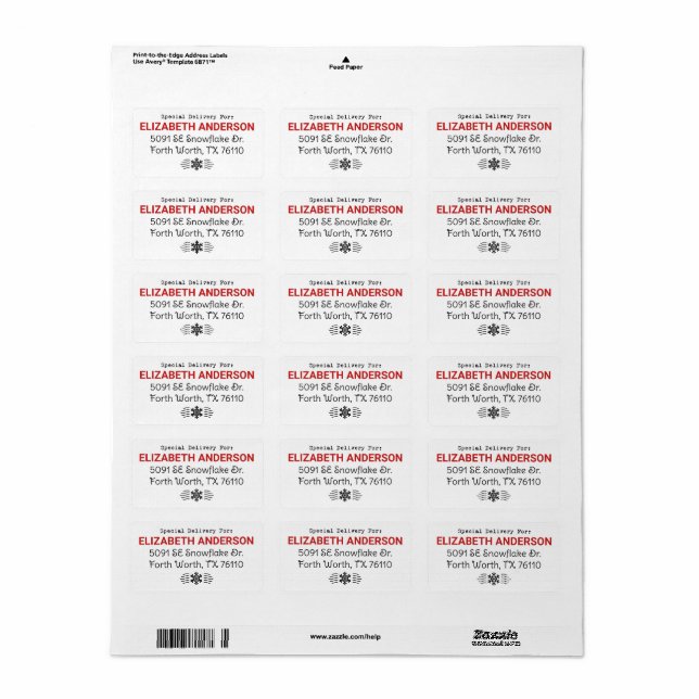 Special Delivery Christmas Address Label (Full Sheet)