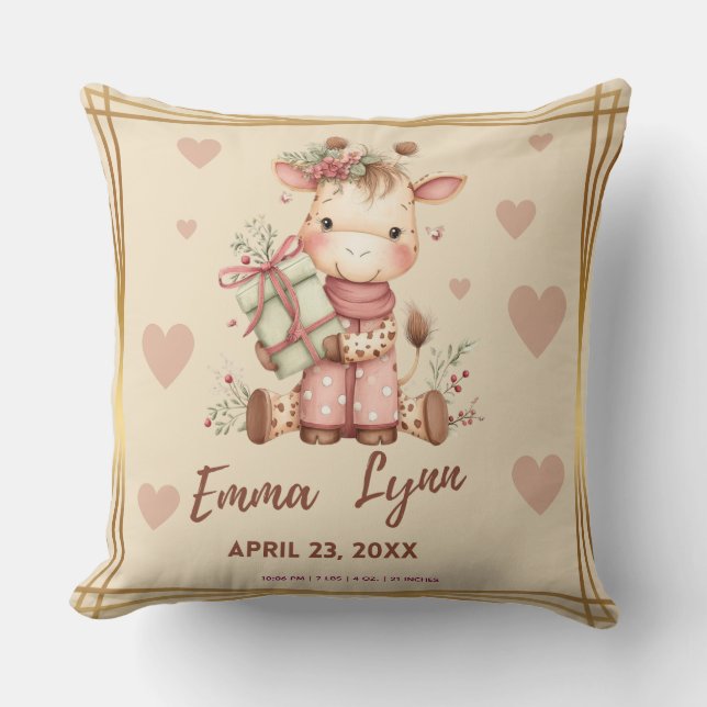 Special Delivery Christmas Giraffe Baby Shower Cushion (Front)