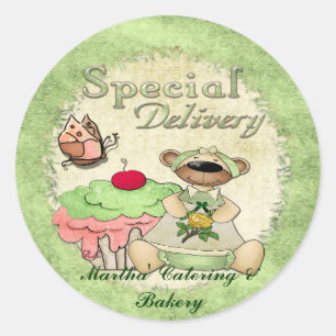 Special Delivery Cupcake Bear BAKERY CATERING Classic Round Sticker