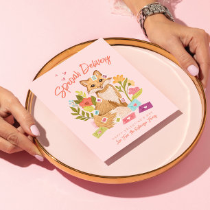 Special Delivery Cute Fox & Floral Valentine's Day Holiday Postcard
