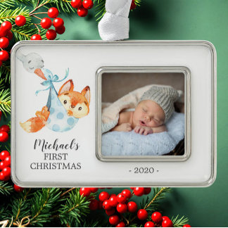 Special Delivery Fox First Christmas Photo Silver Plated Framed Ornament