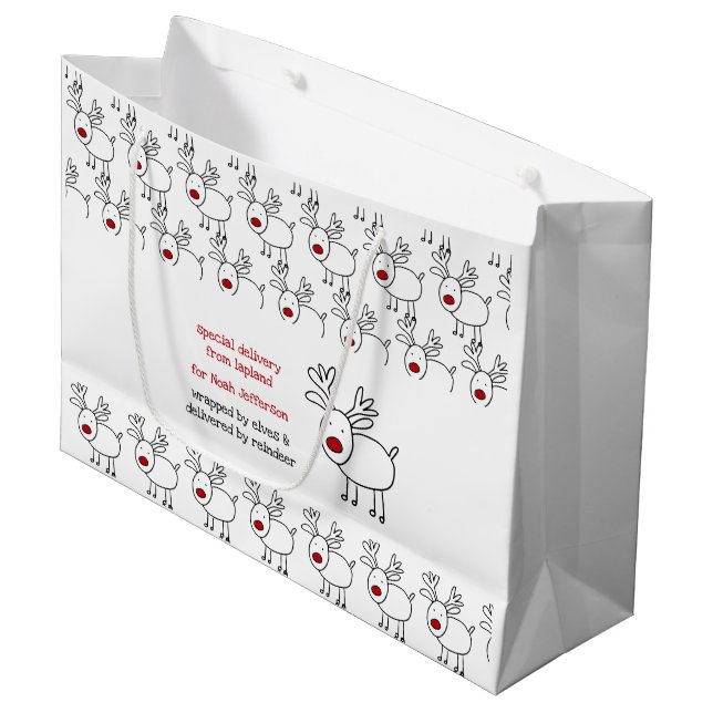 Special Delivery from Lapland Doodle Reindeer Kids Large Gift Bag (Front Angled)