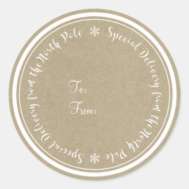 Special Delivery from North Pole Rustic Christmas Classic Round Sticker (Front)