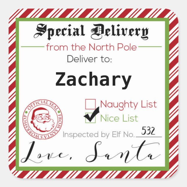 Special Delivery from Santa Gift Tag Stickers (Front)
