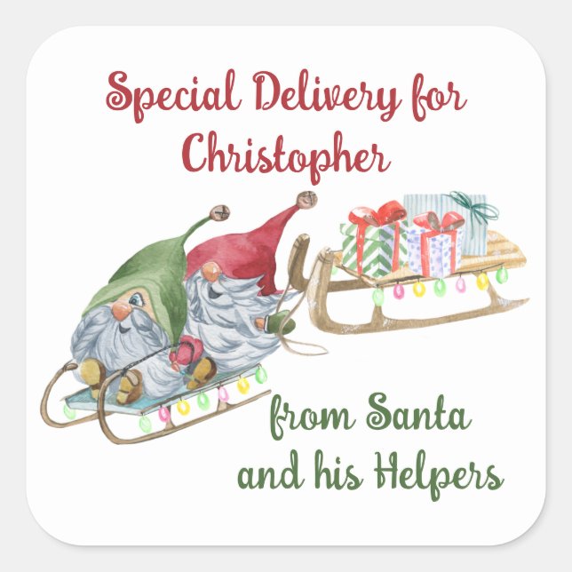 Special Delivery from Santa & Gnome Helpers Square Sticker (Front)
