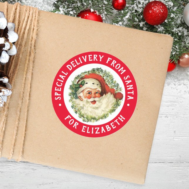 Special Delivery From Santa Kids Christmas  Classi Classic Round Sticker (Creator Uploaded)