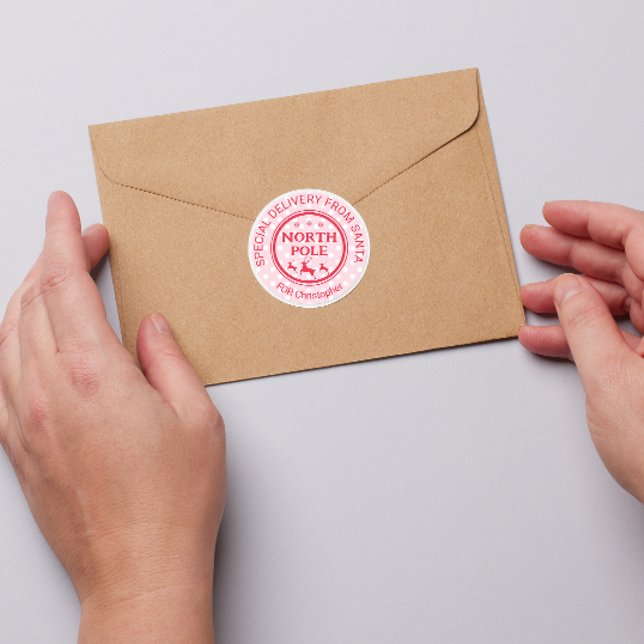 Special Delivery From Santa North Pole Holiday Classic Round Sticker (north pole stickers santas workshop from santa children please deliver to xmas)