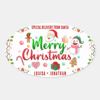 Special Delivery From Santa Red Christmas Oval Sticker