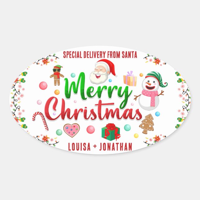 Special Delivery From Santa Red Christmas  Oval Sticker (Front)