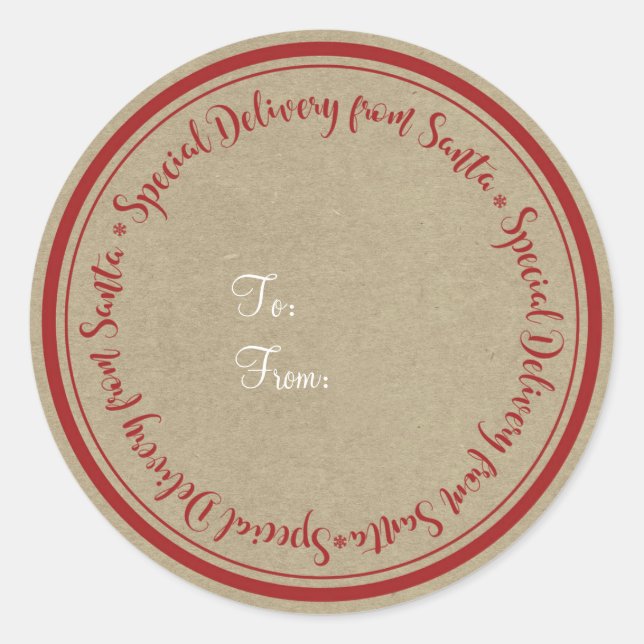 Special Delivery from Santa Rustic Kraft Christmas Classic Round Sticker (Front)