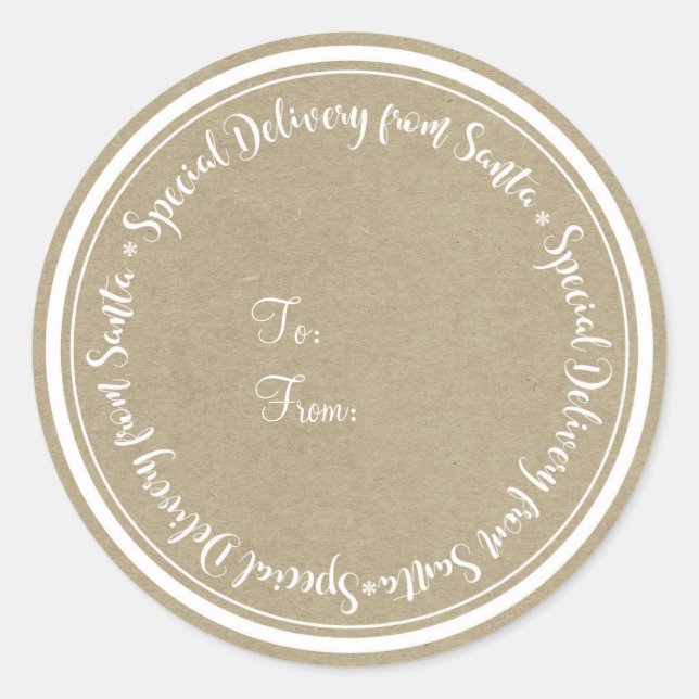 Special Delivery from Santa Rustic Kraft Christmas Classic Round Sticker (Front)