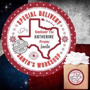 Special Delivery from Santa to Child in Texas Red Classic Round Sticker