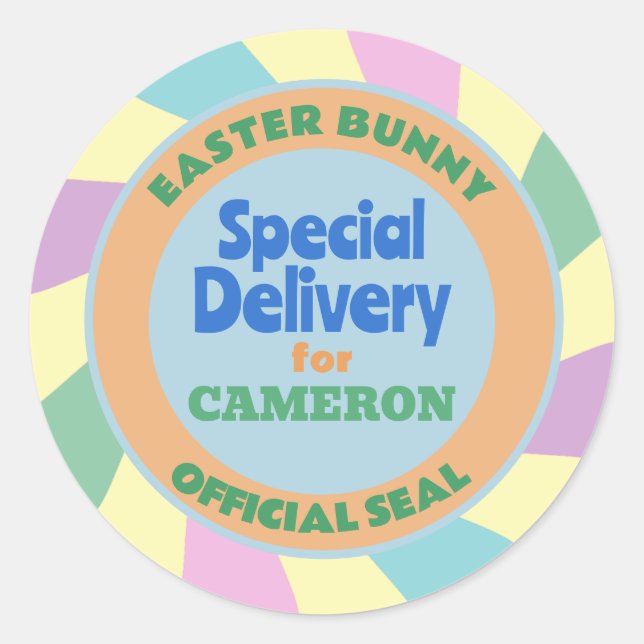 Special Delivery from the Easter Bunny Custom Name Classic Round Sticker (Front)