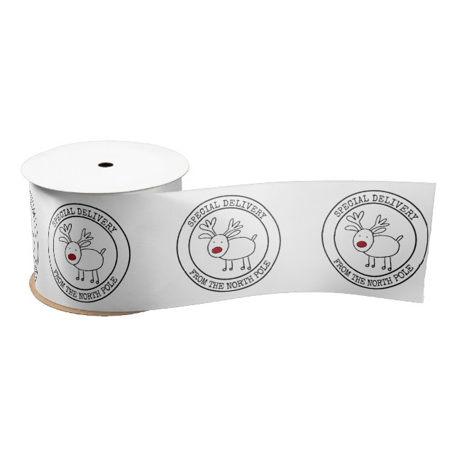 Special Delivery from the North Pole Reindeer Logo Satin Ribbon (Spool)
