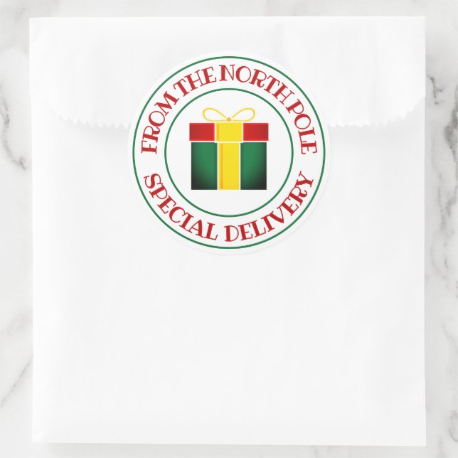 Special delivery from the North Pole round sticker (Bag)