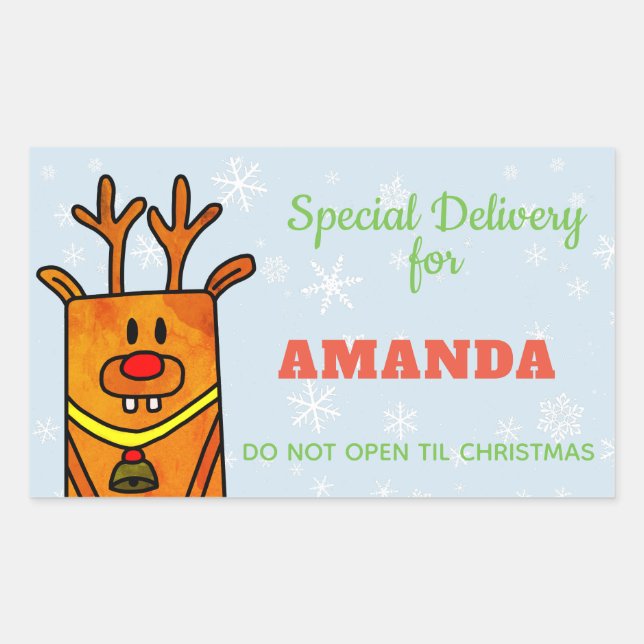 Special Delivery - Funny Reindeer Christmas Rectangular Sticker (Front)